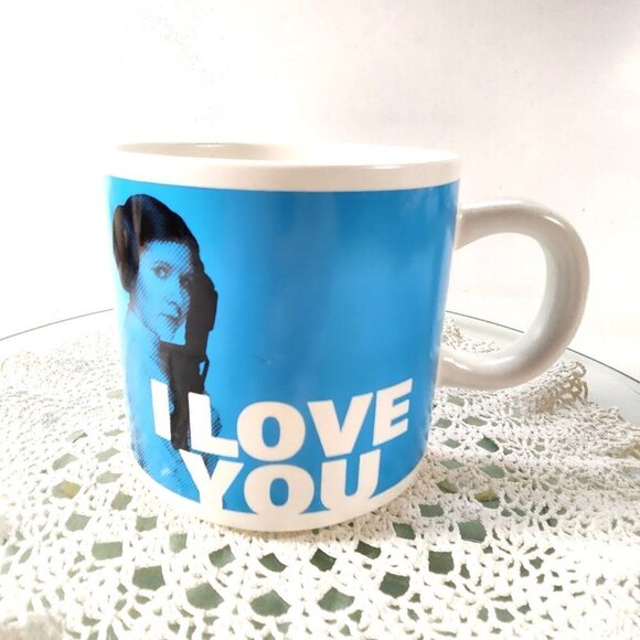 Star Wars Mugs Princess Leia I Love You Hallmark Blue Coffee Cup Vintage - Picture 1 of 10